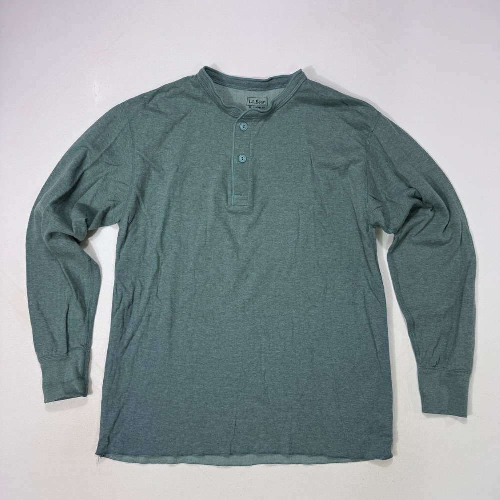 LL Bean Mens Henley Shirt Large Green River Driver Wool Blend Long Sleeve Cabin